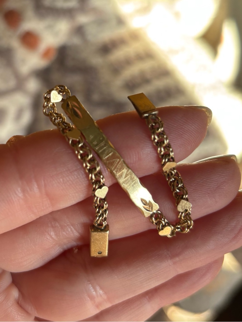 Vintage 14k Gold Stamped Baby ID Bracelet with Hearts